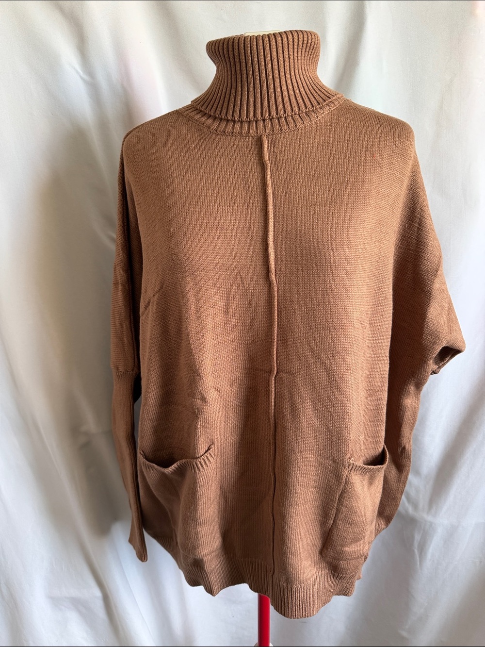 Relaxed Turtleneck Pocket Sweater in Brown